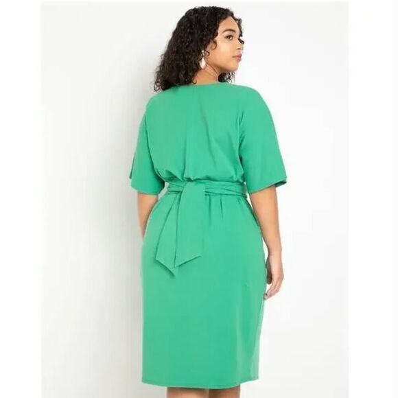 New! Eloquii Women's Plus Size Cross Front Flutter Sleeve Dress in green, 20 - Picture 2 of 16